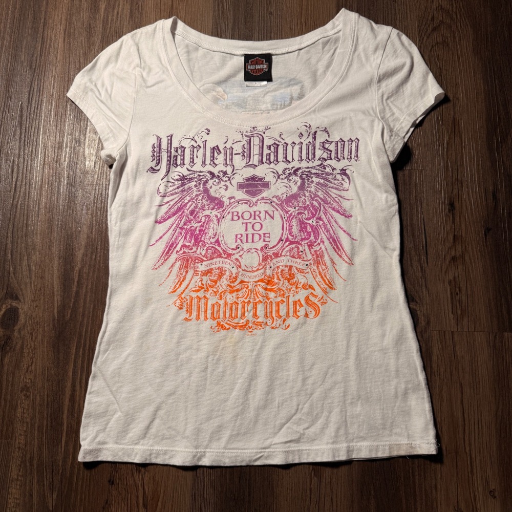 Harley Davidson Aspen‎ Valley Colorado Eagle Graphic Tee White Large Womens